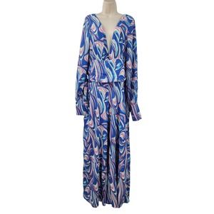 NWT New Rebdolls Play it Cool Deep V Long‎ Sleeve Wide Leg Jumpsuit 1X